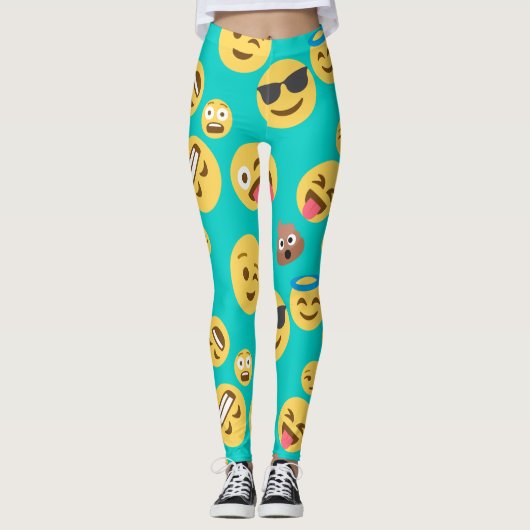 Aquamarine Emojis gemusterte Leggings (Vorderseite)