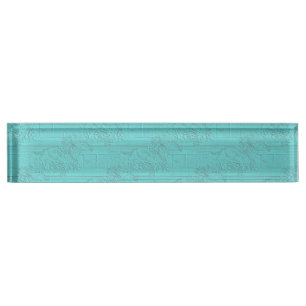Aquamarine Etched Look Pferderennen Silhouette Namensplakette
