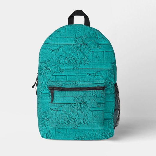 Aquamarine Etched Look Racing Silhouette Bedruckter Rucksack (Vorderseite)