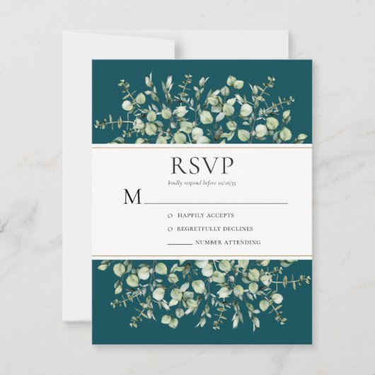 Aquamarine Eukalyptus-Hochzeit RSVP Karte (Vorderseite)