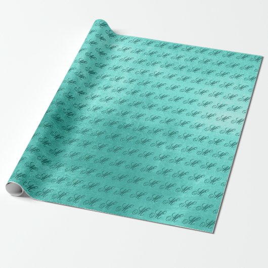 Aquamarine Extravagante Monogram Shiny Türkis Imit Geschenkpapier (Ungerollt)