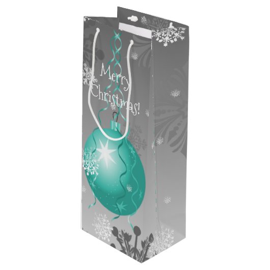 Aquamarine Extravagante Weihnachtsgeschenktasche Geschenktüte Für Weinflaschen (Vorderseite Schrägansicht)