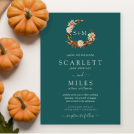 Aquamarine Fall Terracotta Monogram Wreath Wedge Einladung
