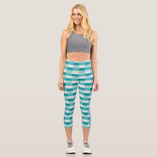 Aquamarine Farbblöcke mit hellgrau Capri Leggings (Vorderseite)