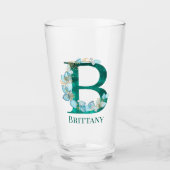 Aquamarine Farbe und Goldmonogramm Buchstaben B Glas (Vorderseite)