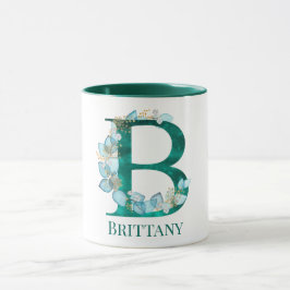 Aquamarine Farbe und Goldmonogramm Buchstaben B Tasse