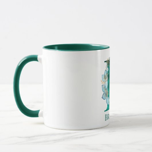 Aquamarine Farbe und Goldmonogramm Buchstaben B Tasse (Links)