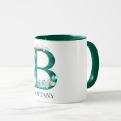 Aquamarine Farbe und Goldmonogramm Buchstaben B Tasse (VorderseiteRechts)