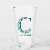 Aquamarine Farbe und Goldmonogramm Buchstaben C Glas (Vorderseite)