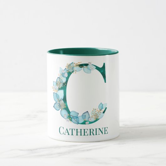 Aquamarine Farbe und Goldmonogramm Buchstaben C Tasse (Zentrum)