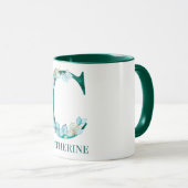 Aquamarine Farbe und Goldmonogramm Buchstaben C Tasse (VorderseiteRechts)