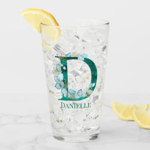Aquamarine Farbe und Goldmonogramm-Buchstaben D Glas