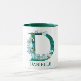 Aquamarine Farbe und Goldmonogramm-Buchstaben D Tasse