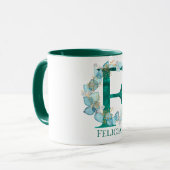 Aquamarine Farbe und Goldmonogramm Buchstaben F Tasse (Vorderseite Links)