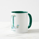 Aquamarine Farbe und Goldmonogramm Buchstaben J Tasse (VorderseiteRechts)