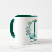 Aquamarine Farbe und Goldmonogramm Buchstaben J Tasse (Vorderseite Links)