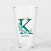 Aquamarine Farbe und Goldmonogramm-Buchstaben K Glas (Vorderseite)