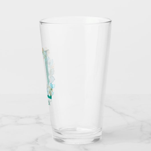 Aquamarine Farbe und Goldmonogramm-Buchstaben L Glas (Links)