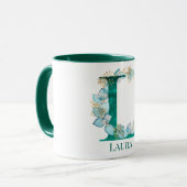 Aquamarine Farbe und Goldmonogramm-Buchstaben L Tasse (Vorderseite Links)