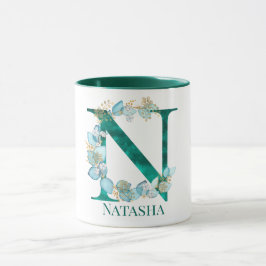 Aquamarine Farbe und Goldmonogramm Buchstaben N Tasse