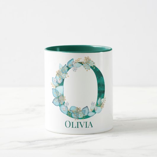 Aquamarine Farbe und Goldmonogramm Buchstaben O Tasse (Zentrum)