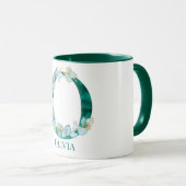 Aquamarine Farbe und Goldmonogramm Buchstaben O Tasse (VorderseiteRechts)