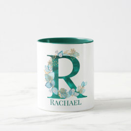 Aquamarine Farbe und Goldmonogramm-Buchstaben R Tasse