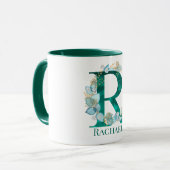 Aquamarine Farbe und Goldmonogramm-Buchstaben R Tasse (Vorderseite Links)