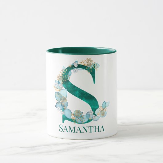 Aquamarine Farbe und Goldmonogramm-Buchstaben S Tasse (Zentrum)