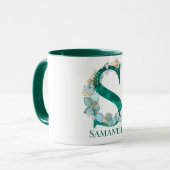 Aquamarine Farbe und Goldmonogramm-Buchstaben S Tasse (Vorderseite Links)