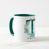 Aquamarine Farbe und Goldmonogramm-Buchstaben T Tasse (Vorderseite Links)