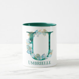 Aquamarine Farbe und Goldmonogramm Buchstaben U Tasse