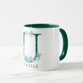 Aquamarine Farbe und Goldmonogramm Buchstaben U Tasse (VorderseiteRechts)