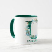 Aquamarine Farbe und Goldmonogramm Buchstaben U Tasse (Vorderseite Links)