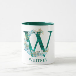 Aquamarine Farbe und Goldmonogramm-Buchstaben W Tasse