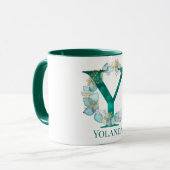 Aquamarine Farbe und Goldmonogramm Buchstaben Y Tasse (Vorderseite Links)