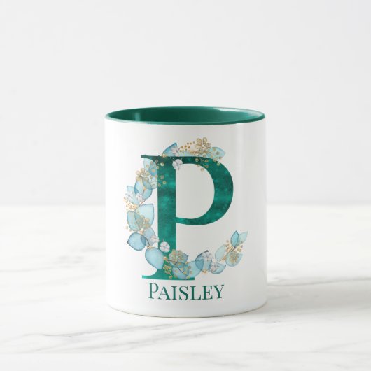 Aquamarine Farbe und Goldmonogramm-Letter P Tasse (Zentrum)