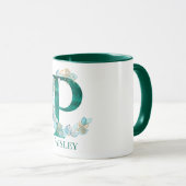 Aquamarine Farbe und Goldmonogramm-Letter P Tasse (VorderseiteRechts)