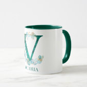 Aquamarine Farbe und Goldmonogramm Letter V Tasse (VorderseiteRechts)