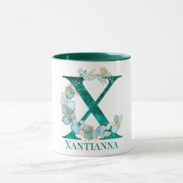 Aquamarine Farbe und Goldmonogramm-Letter X Tasse