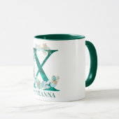 Aquamarine Farbe und Goldmonogramm-Letter X Tasse (VorderseiteRechts)