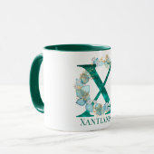 Aquamarine Farbe und Goldmonogramm-Letter X Tasse (Vorderseite Links)