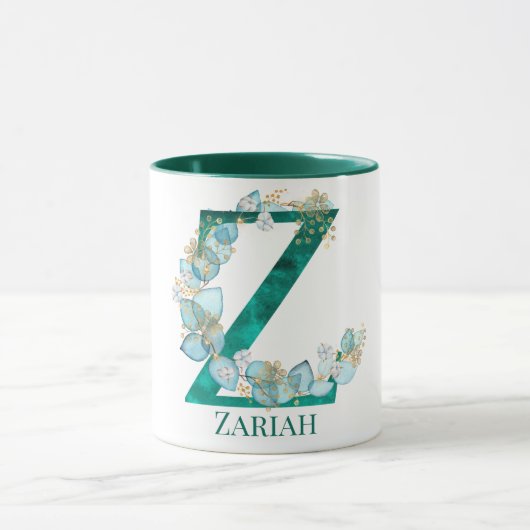 Aquamarine Farbe und Goldmonogramm-Letter Z Tasse (Zentrum)