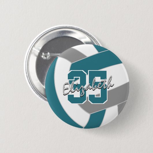 aquamarine Farben für das graue Volleyballteam Button (Vorne & Hinten)