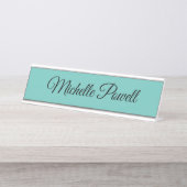 Aquamarine Farbgestaltung Trendskript modern Schreibtischnamensplakette (Vorderseite )