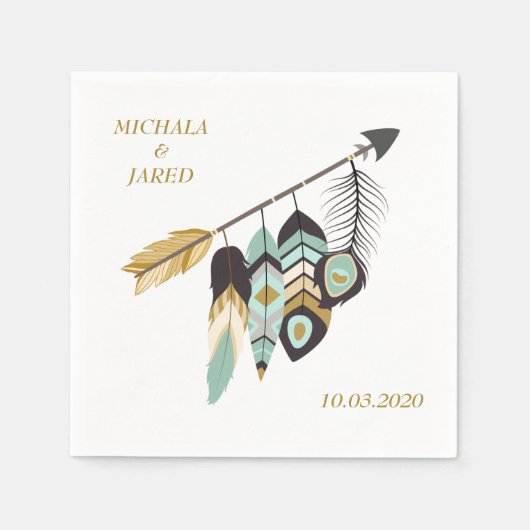 Aquamarine Feather Arrow-Hochzeit Serviette (Vorderseite)