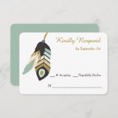 Aquamarine Feather Dreamcatcher Wedding RSVP Karte (Vorne/Hinten)