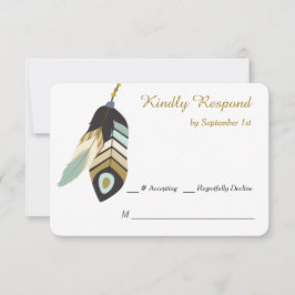 Aquamarine Feather Dreamcatcher Wedding RSVP Karte