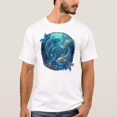 Aquamarine Fische und schwarze Wasserfarbe T-Shirt (Vorderseite)