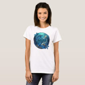 Aquamarine Fische und schwarze Wasserfarbe Zodiac T-Shirt (Vorne ganz)
